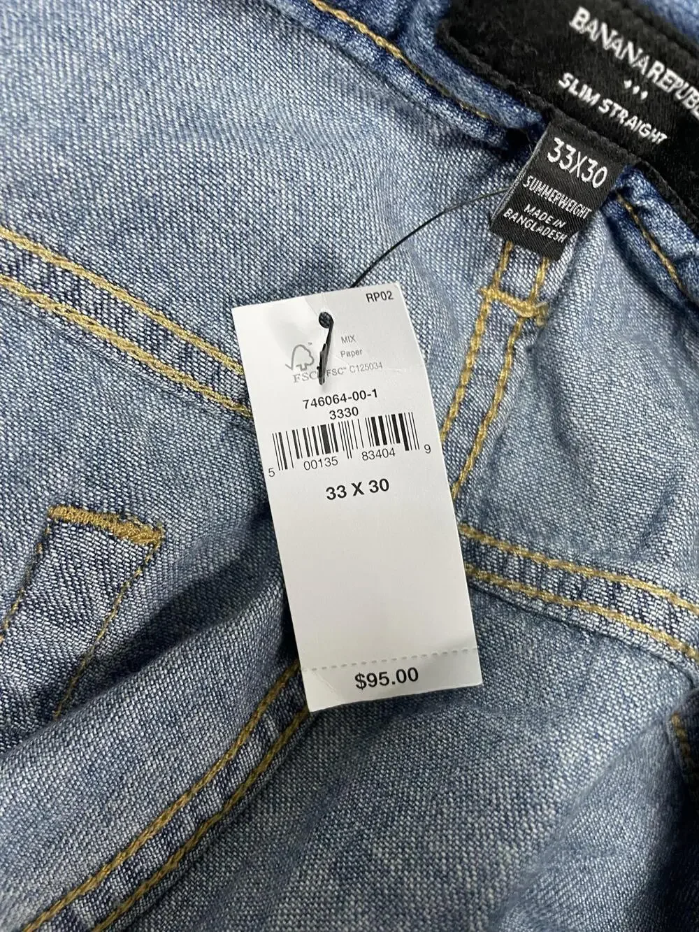 Banana Republic Slim Straight Jeans Mens 33x30* Blue Summerweight Denim Med Wash